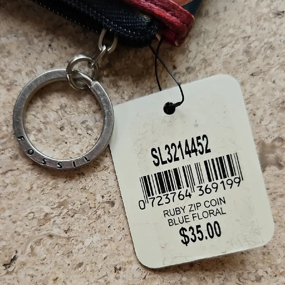 Fossil Ruby Zip Coin Purse Blue Floral - Picture 2 of 8